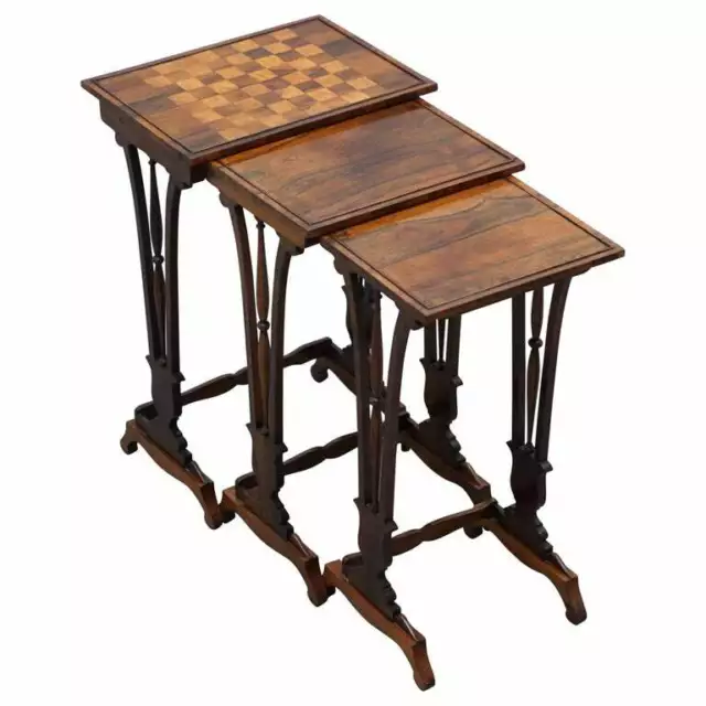 Fine Regency Nest Of Rosewood Tables With Chessboard Top Attributed To Gillows