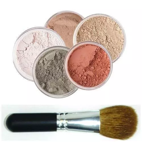 5pc KIT w/FACE BRUSH Mineral Makeup Set Full Size Powder Bare Skin Foundation