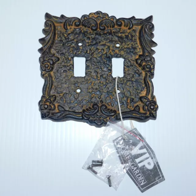 Double Toggle Light Switch Cast Iron Metal Wall Plate Cover Farmhouse Vintage