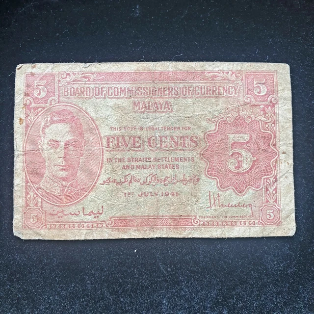 Banknote 5 Cents 1941 Malaya