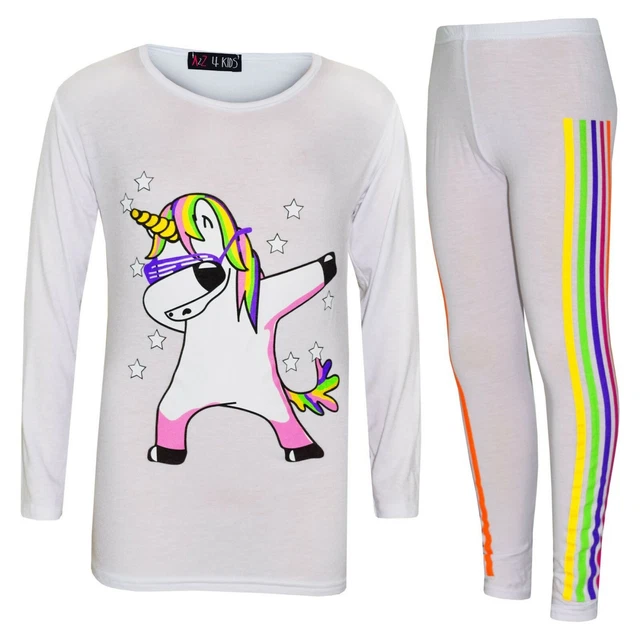 Set outfit per bambine arcobaleno unicorno filo interdentale tampone bianco 7-13 anni