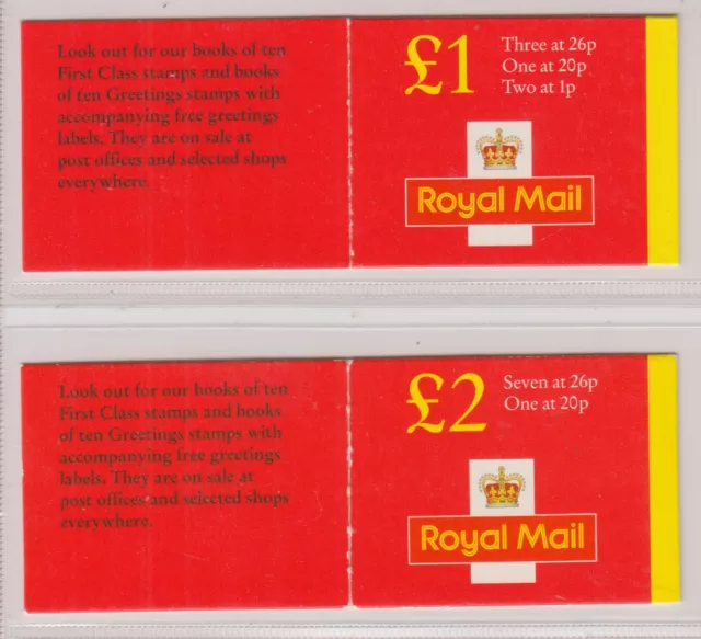 GB Folded Booklets Small Red. £1 and £2.  FH40-FH44 & FW8-FW12