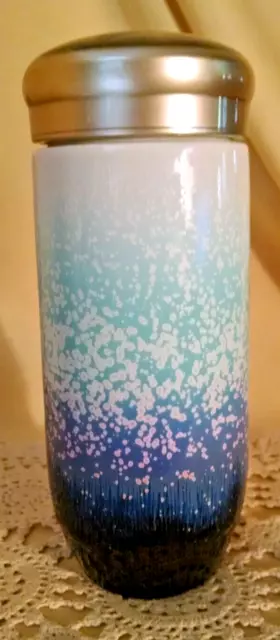 Liven Travel Tumbler Tourmaline Ceramic Blue Purple Green Ombre Chinese Design.