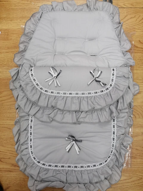 Baby girls / boys  all grey  frills  & bows   Foot Muff Cosy Toes Pram buggy