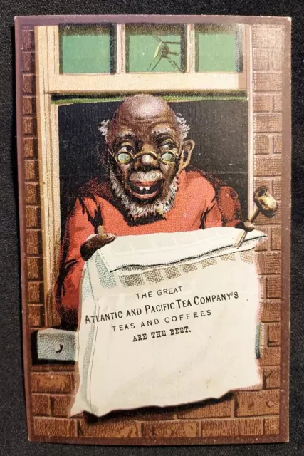 Old Trade Card Great Atlantic & Pacific Tea Co Black Man Newspaper Branch Office