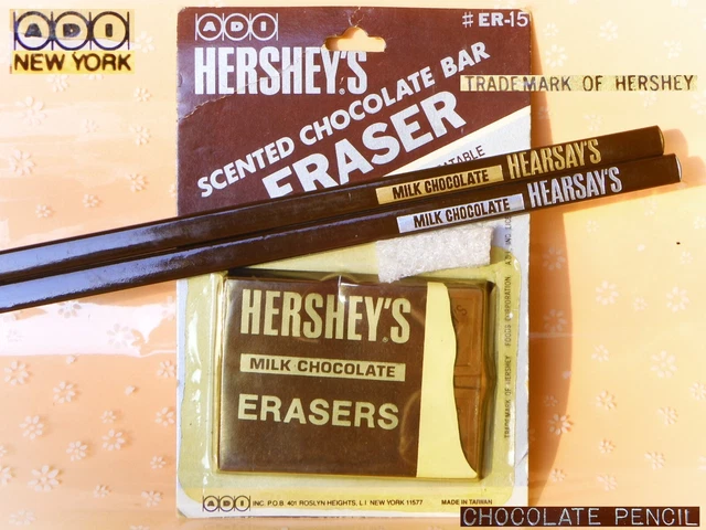 🍫 Vintage HERSHEY’S Chocolate Cioccolato Gomma Gommina Eraser + HEARSAY Matite