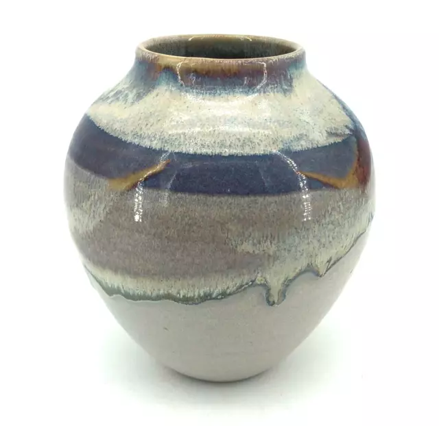Vintage Pottery Vase Ginger Jar Shape Handmade Signed By Artist Blue 7.5"