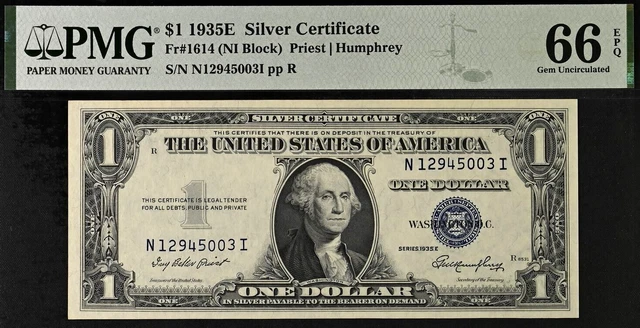 1935E $1 Silver Certificate PMG 66EPQ wanted popular Fr 1614