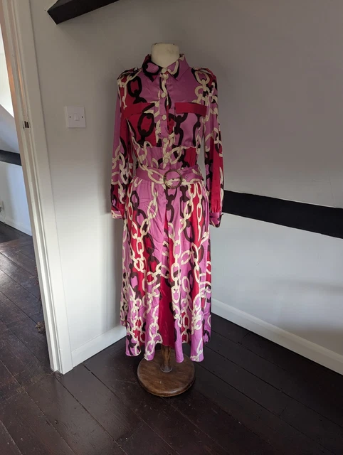 ZARA PINK CHAIN/SCARF Print Silky Midi Shirt Dress, Belted, Small  8534/215 Vgc 19.99 - PicClick UK