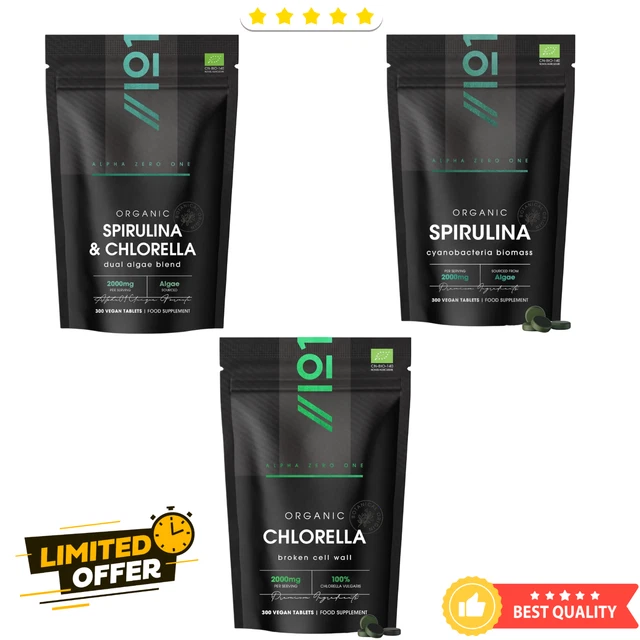 Sapi Ruminisa ORGANIC SPIRULINA & Chlorella 2000mg, 300 Tablets Broken Cell Wall 75 ...