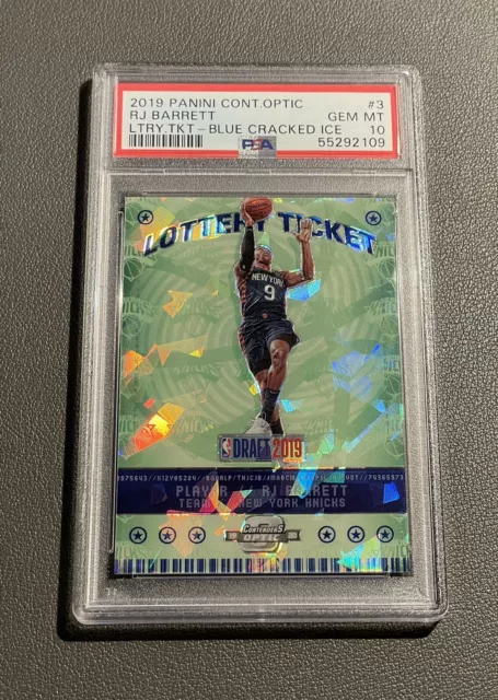 2019 Panini Contenders Optic RJ Barrett Lottery Ticket Blue Cracked Ice PSA 10