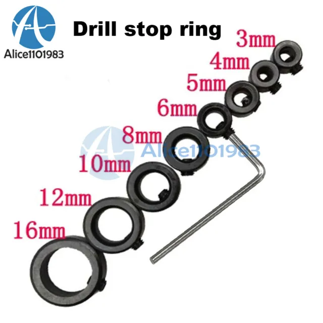 9Pcs Bit Positioner Small Wrench Drill Depth Stop Ring 3-16mm Drill Bit Limiter