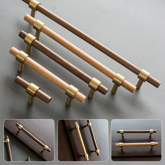 Wooden Cabinet Handles Cupboard Drawer Pulls Brass Wardrobe Furniture Door Knobs