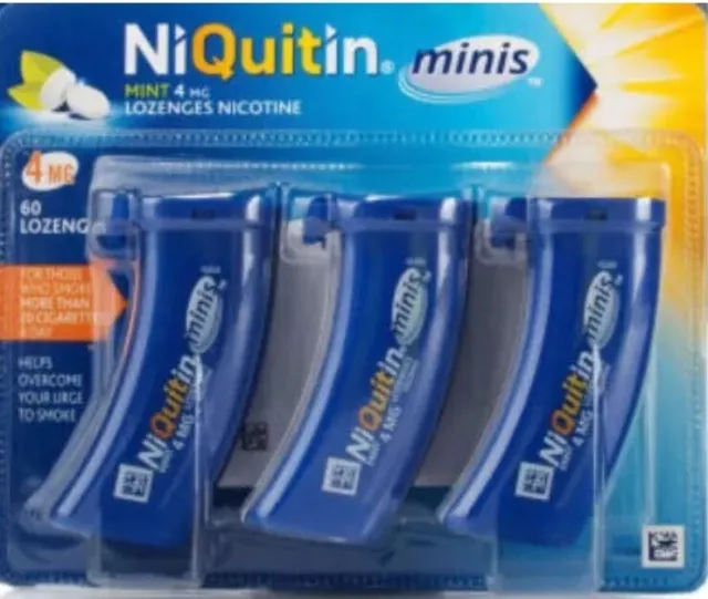 NiQuitin Minis Mint 4mg Lozenges - 60 Mint Lozenges (3 Boxes-total 180) Exp-2025