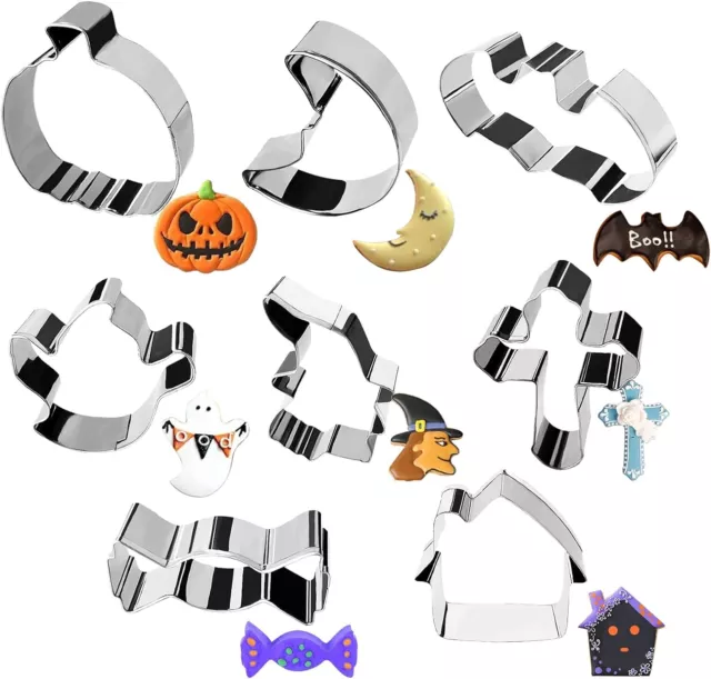 Halloween Shapes Set of 8 Metal Cookie Cutters Ghost Bat Pumpkin Cat Biscuit