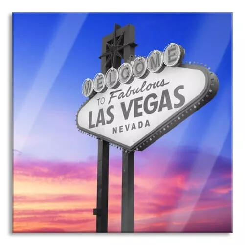 Gran Las Vegas Letrero Imagen Cuadrados De Vidrio Real, Con Soporte Pared