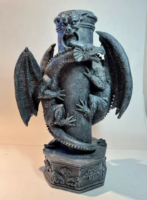 Candle Holder Dragon Statue Goth Gothic Castle Throne Gray Resin Fantasy 11.5”