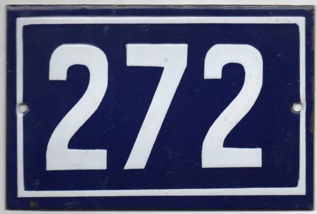 Old blue French house number 272 door gate plate plaque enamel steel metal sign