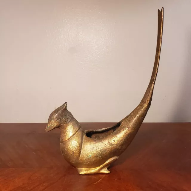 Mid Century Modern Japanese Koro Heavy Cast Iron Gilded Pheasant Incense Burner