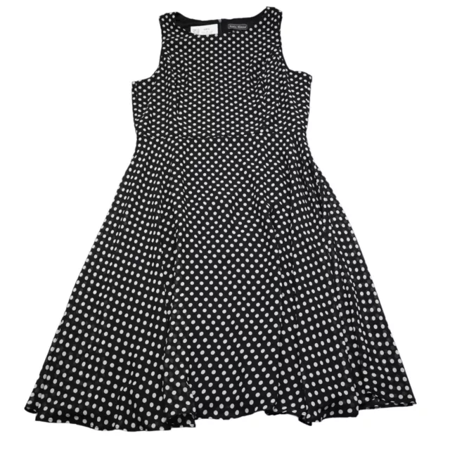 Jessica Howard Dress Womens 16 Black Fit Flare Sleeveless Round Neck Polka Dot