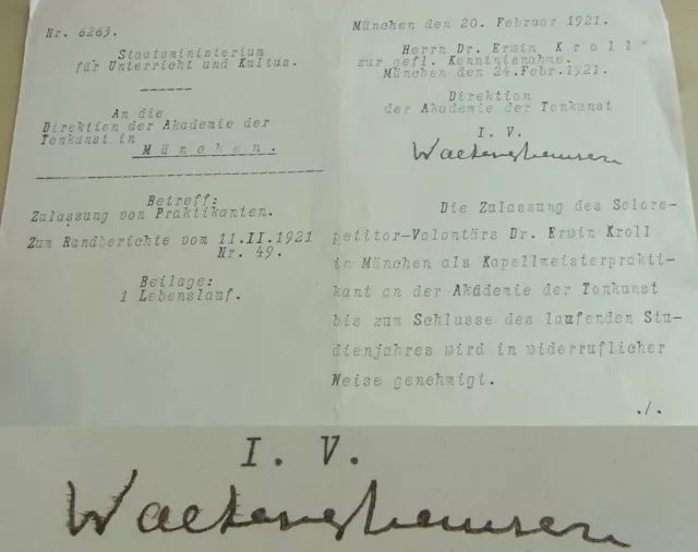 Composer Hermann Wolfgang From Waltershausen (1882-1954): Writing Munich 1921