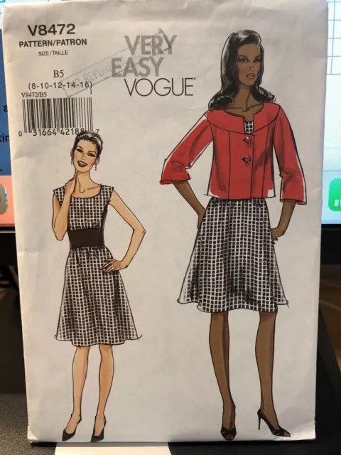 Very Easy Vogue Sewing Pattern 8472 Misses Jacket Dress Uncut