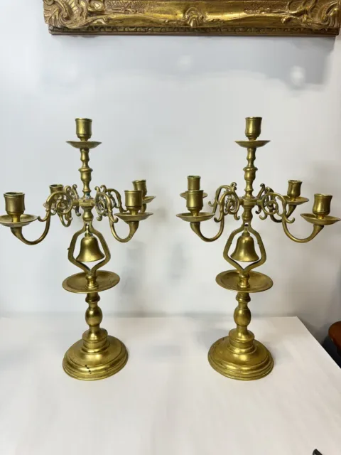 Pair Of Antique Swan Figural Brass Candlesticks 19” Tall 11” Diameter