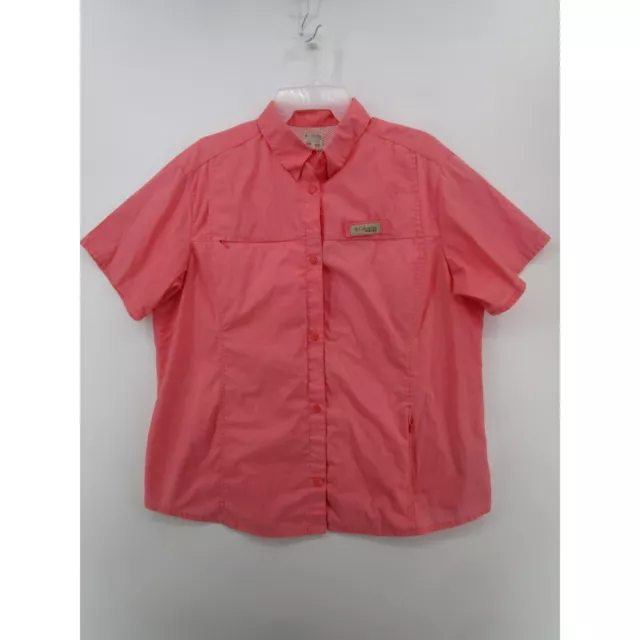 Columbia Womens XL Short Sleeve Button Down Ventilated Outdoor Shirt Coral