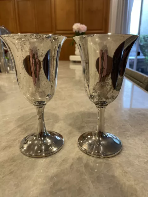 Set of 2 Wallace Sterling Silver 122 Wine Goblets 3.5”