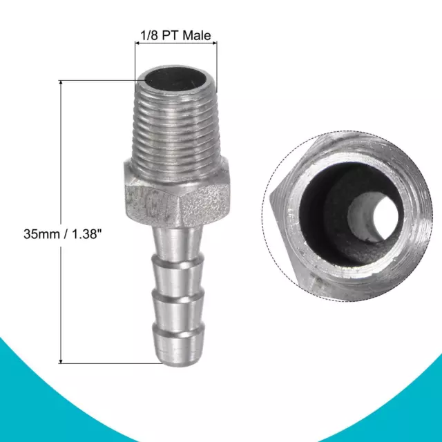 3pcs Hose Barb Fitting 6mm OD 1/8PT Male Thread Stainless Steel Pipe Connector 2