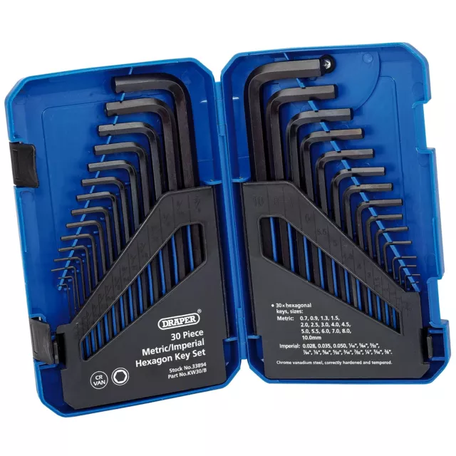 Hex Key Set 30pc Metric Imperial Long Allen Allan Hexagon Wrenches Draper 33894