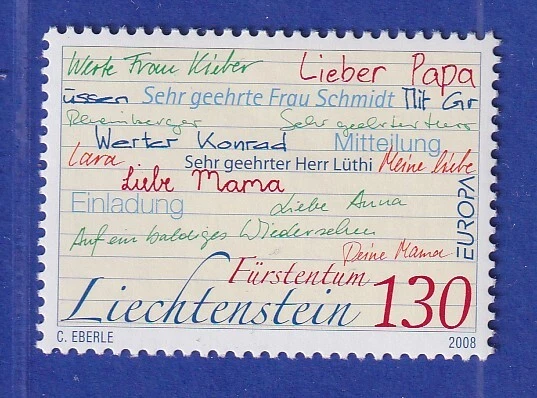Liechtenstein 2008 Europa Der Brief Anredeformen im Brief Mi.-Nr. 1470 **