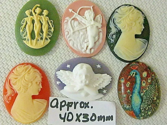 ** SALE * VTG CAMEOS 40x30mm HUGE 15 LOT PA JEWELRY RESIN FINDINGS REPAIR CRAFTS 3