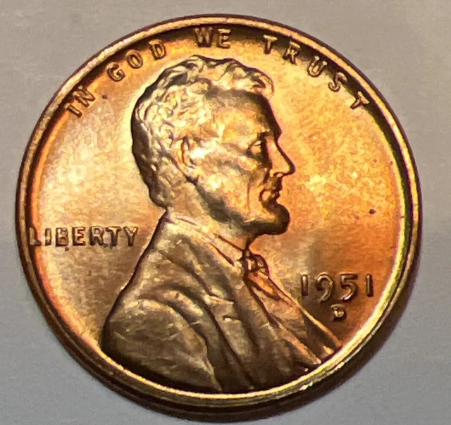 RED BU 1951-D LINCOLN WHEAT CENT / PENNY Denver Mint - The Coin Shown Ships A2