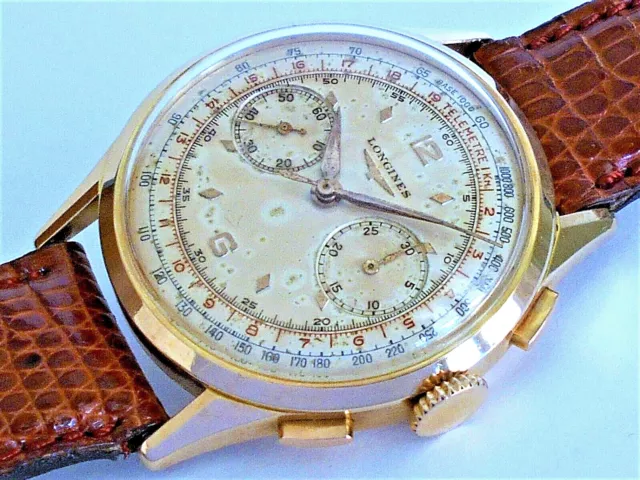 Longines 18K Pink Gold 38 Mm Cal 30Ch 1948 Chronograph Excellent Conditions!
