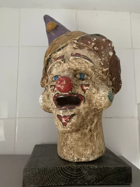 Vintage Weired Papermachi Clown Head Advertising, Display  Fairground Circus