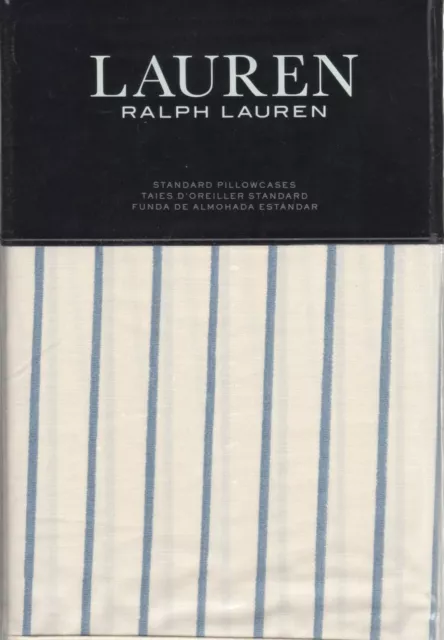 Ralph Lauren 2 Standard Pillowcases Hadley Stripe Blue Nautical Cottage Cream