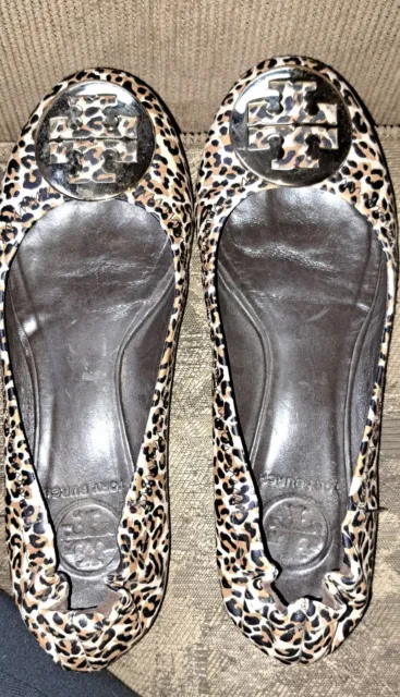Tory Burch Leopard Leather Classic Reva Ballet Flats Gold Logo size 6