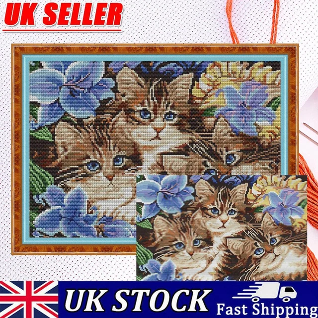 11CT Full Cross Stitch Three Cats Counted DIY Cotton Thread Animal Needlework