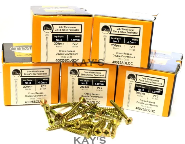 POZI COUNTERSUNK WOOD SCREWS BULK PACKS OF 1000 4mm No.8 YELLOW ZINC PLATED