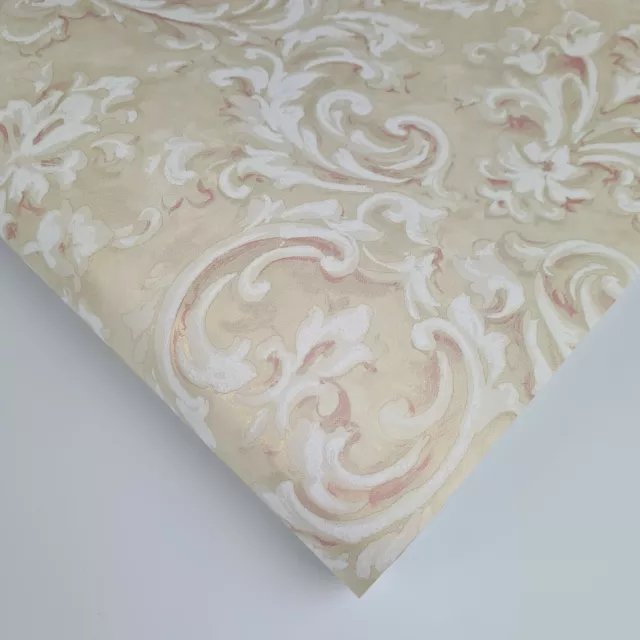 Fine Decor Ivory Champagne Gold Shimmer & Pink White Floral Damask Wallpaper