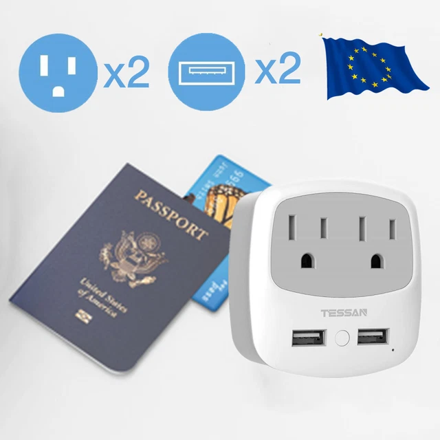 POWER PLUG ADAPTER with 2 USB 2 Outlet for US to EU Italy Jordan