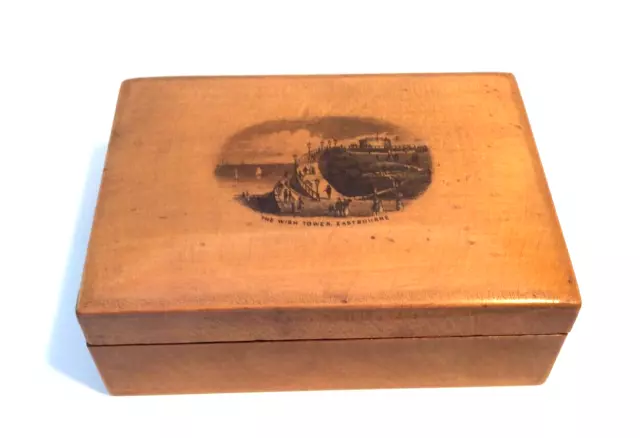 Transfer ware Wood Box The Wish Tower Eastbourne to the Lid -  Mauchline Ware