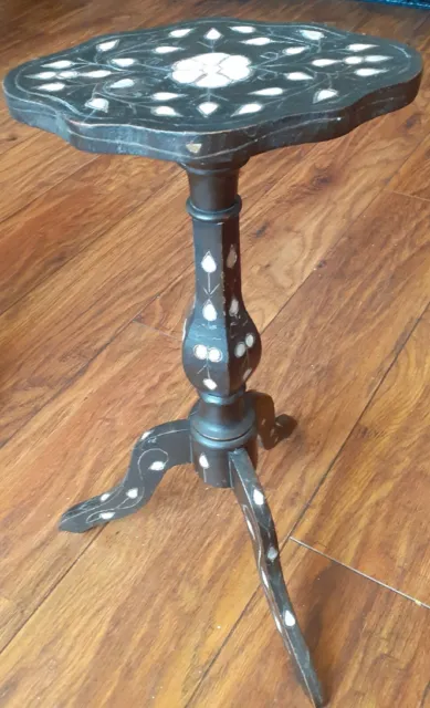 Antique Middle Eastern Ebonised Table With Mother Of Pearl Inlay