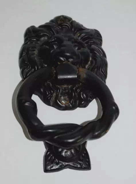 Cast Iron Lion Door Knocker Twisted Ring Antique 6" Door Hardware Vintage