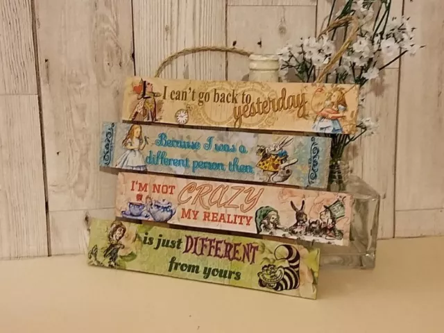 ❤ Alice in Wonderland wall hanging sign. I'm not crazy quote 4 plank plaque ❤