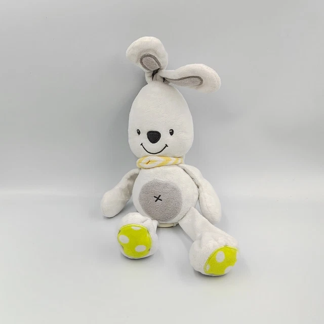 Doudou musical lapin blanc gris jaune pois foulard orange rayé - 32358