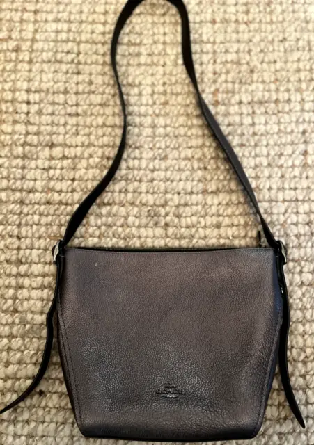 Coach Dufflette Pebbled  Pearl Black Leather Crossbody Shoulder Bag