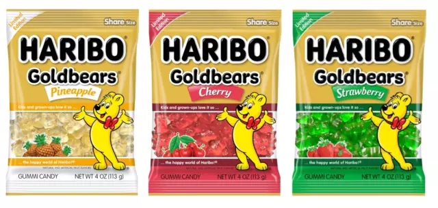 HARIBO GOLDBEARS Pineapple, Cherry, Strawberry, Limited Edition (Pack of 3) Sale