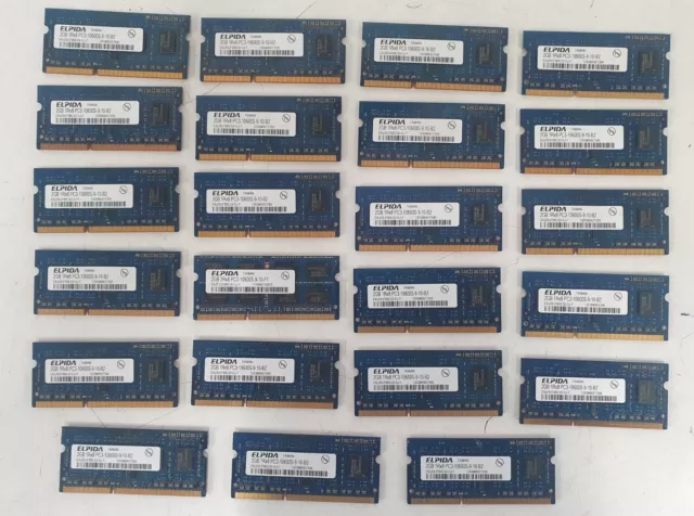 23x Job Lot ELPIDA 2GB 1Rx8 PC3-10600S-9-10-B2 EBJ20UF8BCSO-DJ-F DDR3 RAM incVAT